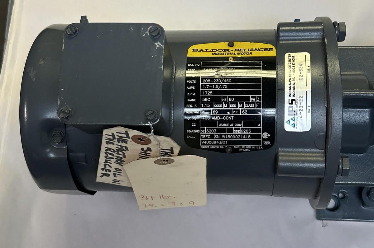 Used STOCK EQUIPMENT,AY2270D20,GEAR REDUCER 3 RATIO BALDOR 1/3HP 1725RPM