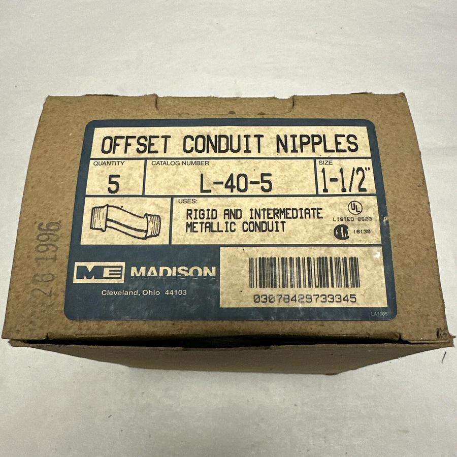Used Madison,L-40-5,Rigid Offset Conduit Nipples 1 1/2" Box of 5