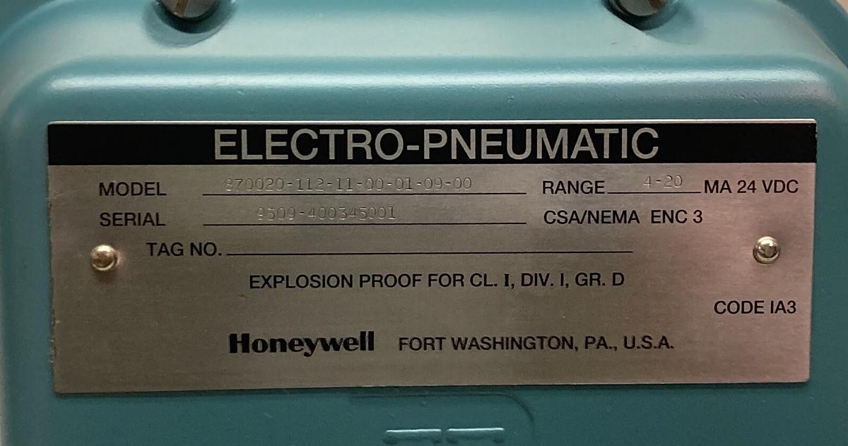 Honeywell,870020-112-11-00-01-09-00,Electro-Pneumatic Valve Positioner