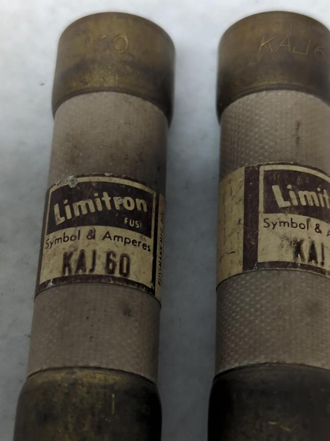 Used COOPER BUSSMANN,KAJ60,LIMITRON 60 AMP FUSE LOT OF 2 PRE-OWNED