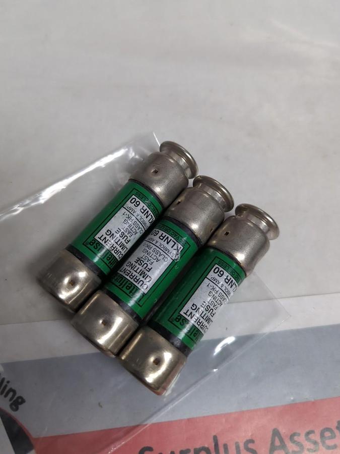 Used LITTELFUSE,KLNR-60,FAST-ACTING 60 AMP FUSE LOT OF 3 PRE-OWNED