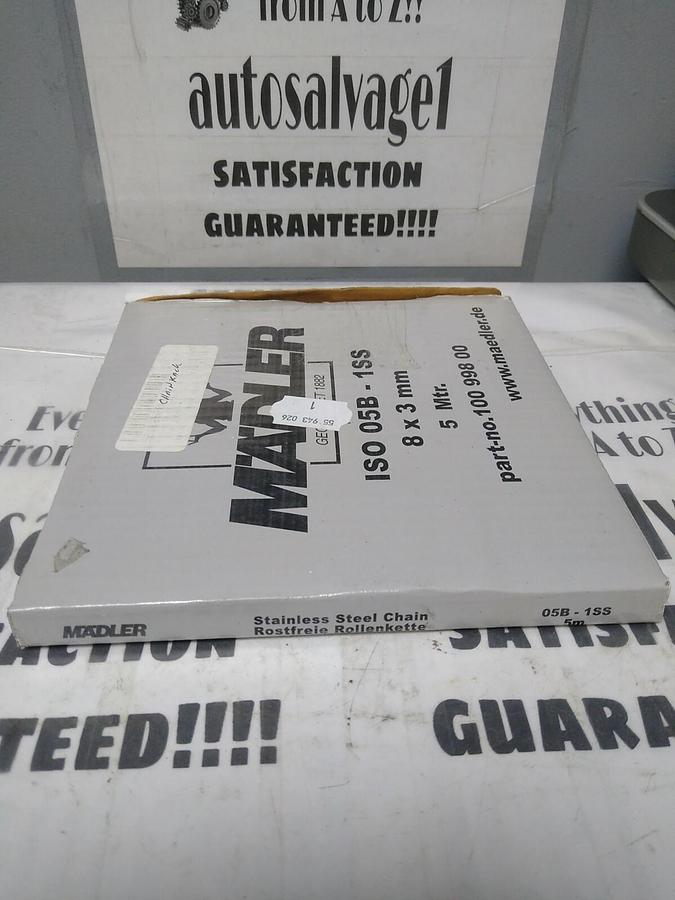 MAEDLER,ISO 05B-1SS 10099800,STAINLESS STEEL CHAIN 8X3MM 5MTR NOS