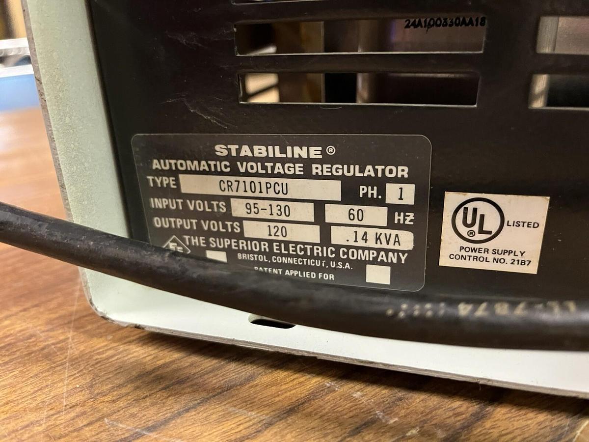 Used SUPERIOR STABILINE,CR7101PCU,AUTOMATIC VOLTAGE REGULATOR 120V 1PH