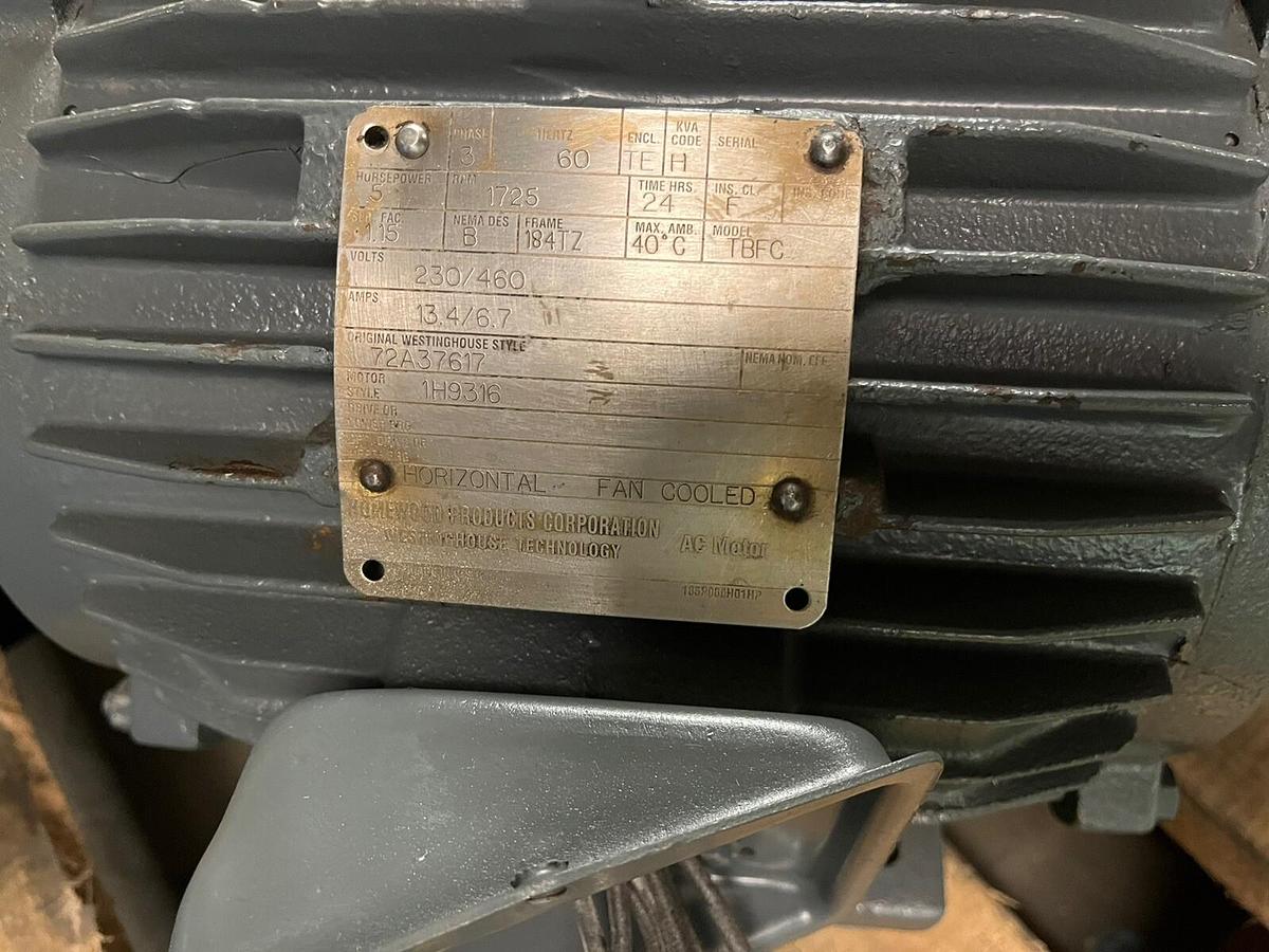 Used Westinghouse,1H9316,DUAL SHAFT MOTOR 5HP 1725RPM 3PH 230/460V 184TZ