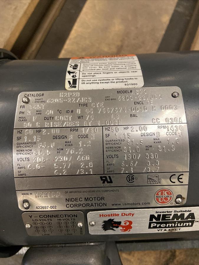 Used Westinghouse,145A32T,Gear Drive Ratio 86.5 with 2HP US Motor 1750RPM