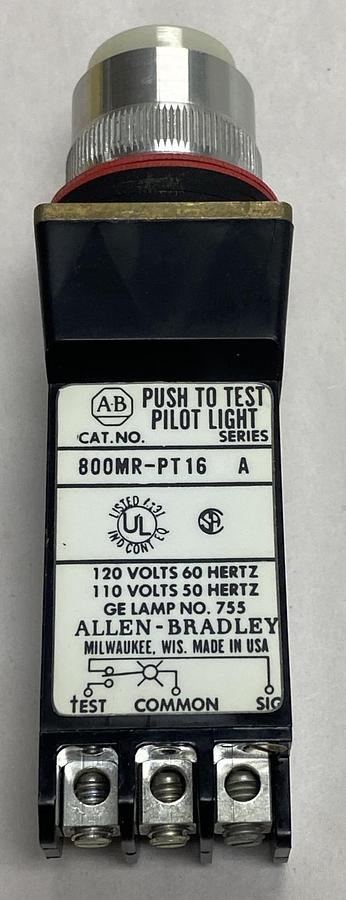 ALLEN BRADLEY,800MR-PT16,SERIES A PUSH TO TEST PILOT SWITCH