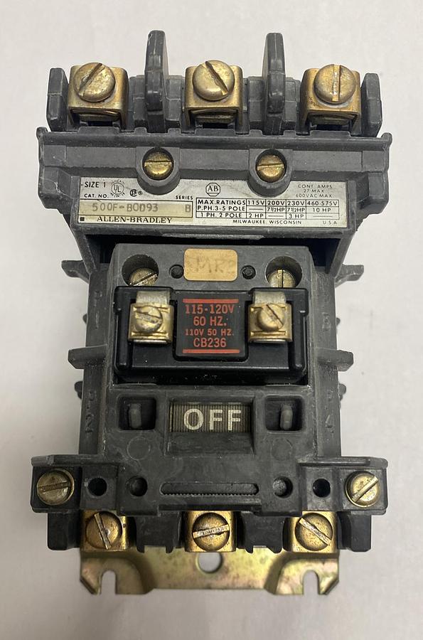 Used ALLEN-BRADLEY,500F-BOD93,SIZE 1 STARTER 27A 600V