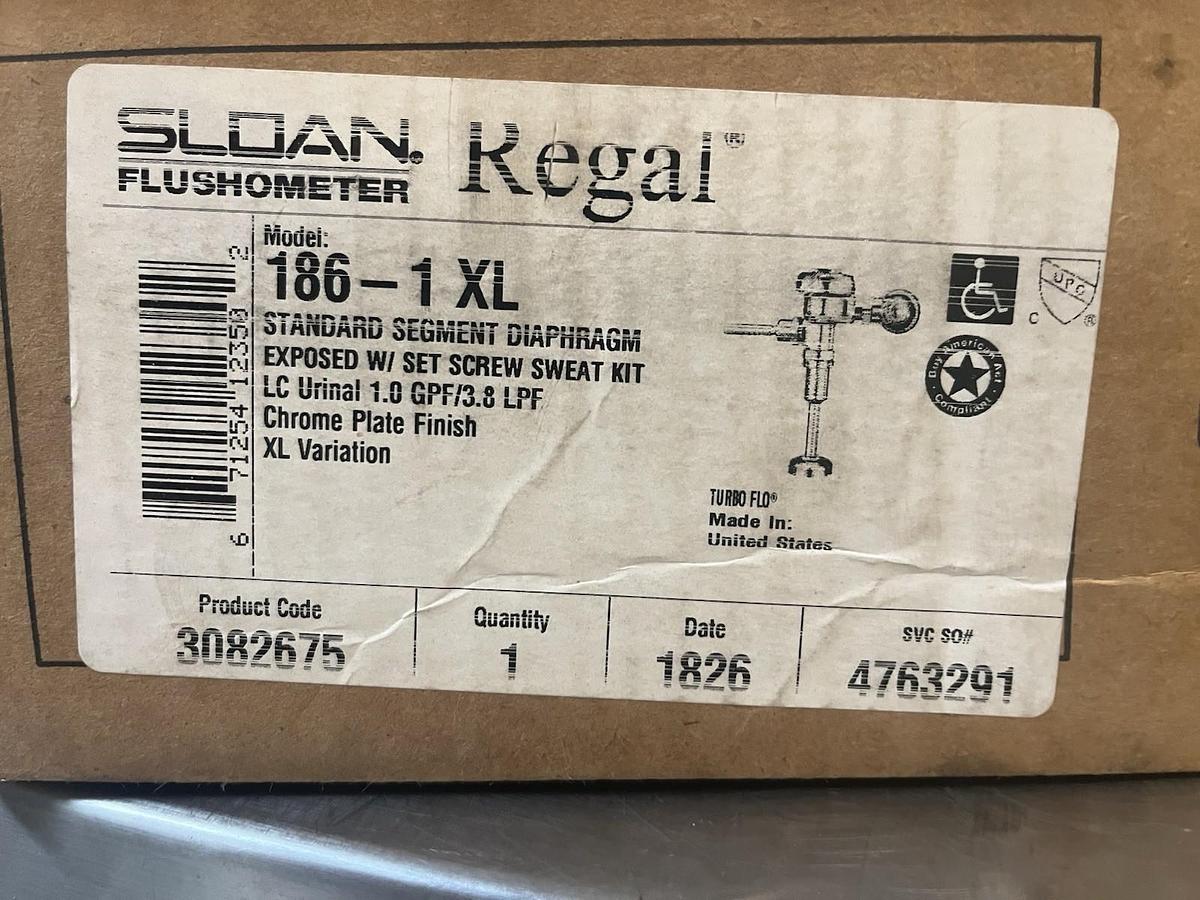 Used SLOAN ROYAL,186-1-XL,CHROME FLUSHOMETER DUAL FILTERED BYPASS DIAPHRAGM 1.0GPF