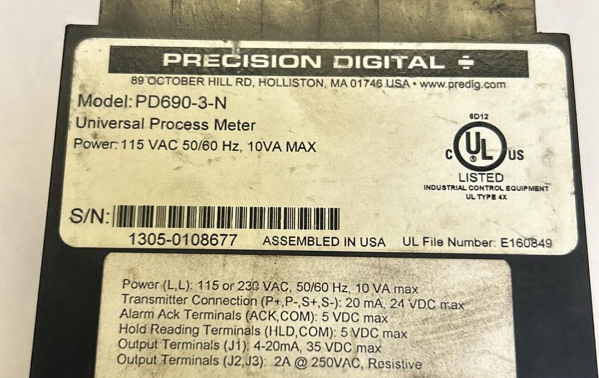 Used PRECISION DIGITAL,PD690-3-N,UNIVERSAL PROCESS METER