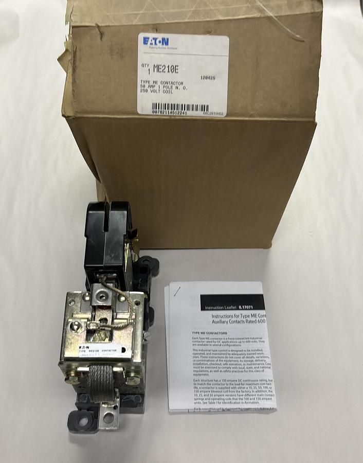 Used EATON,ME210E,ME DC CONTACTOR 50A 1NO 250VDC COIL NEW