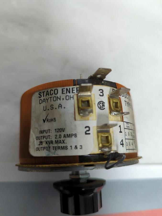 Used STACO ENERGY,TYPE 201,TRANSFORMER/VARIABLE RESISTOR PRE-OWNED