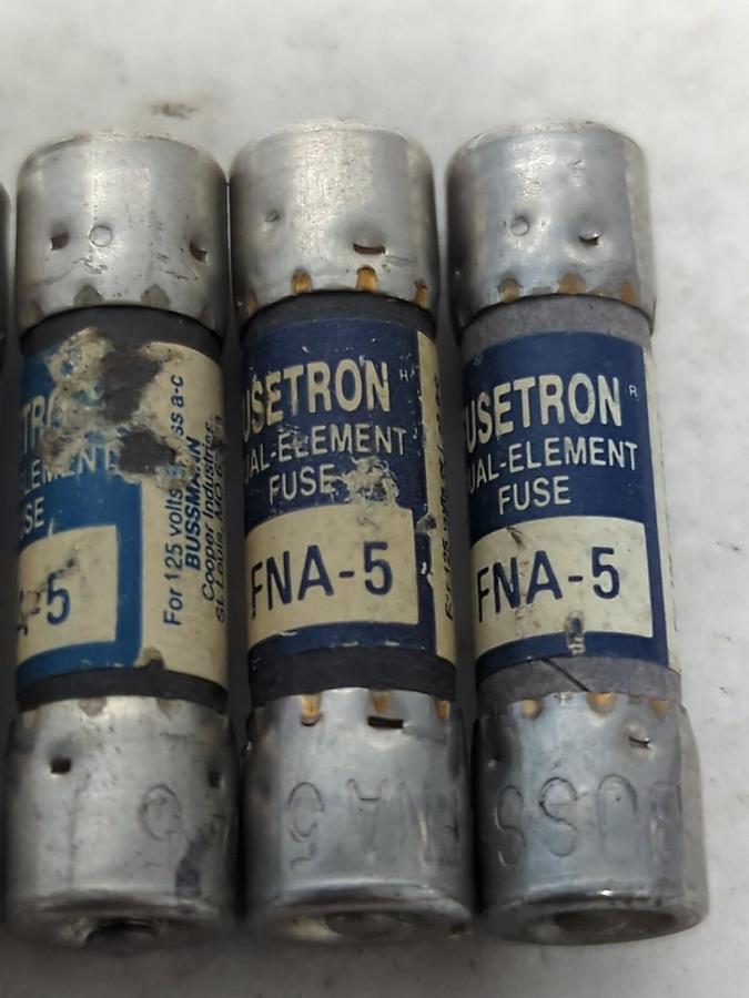 Used COOPER BUSSMANN,FNA-5,FUSETRON 5 AMP FUSE LOT OF 5 PRE-OWNED