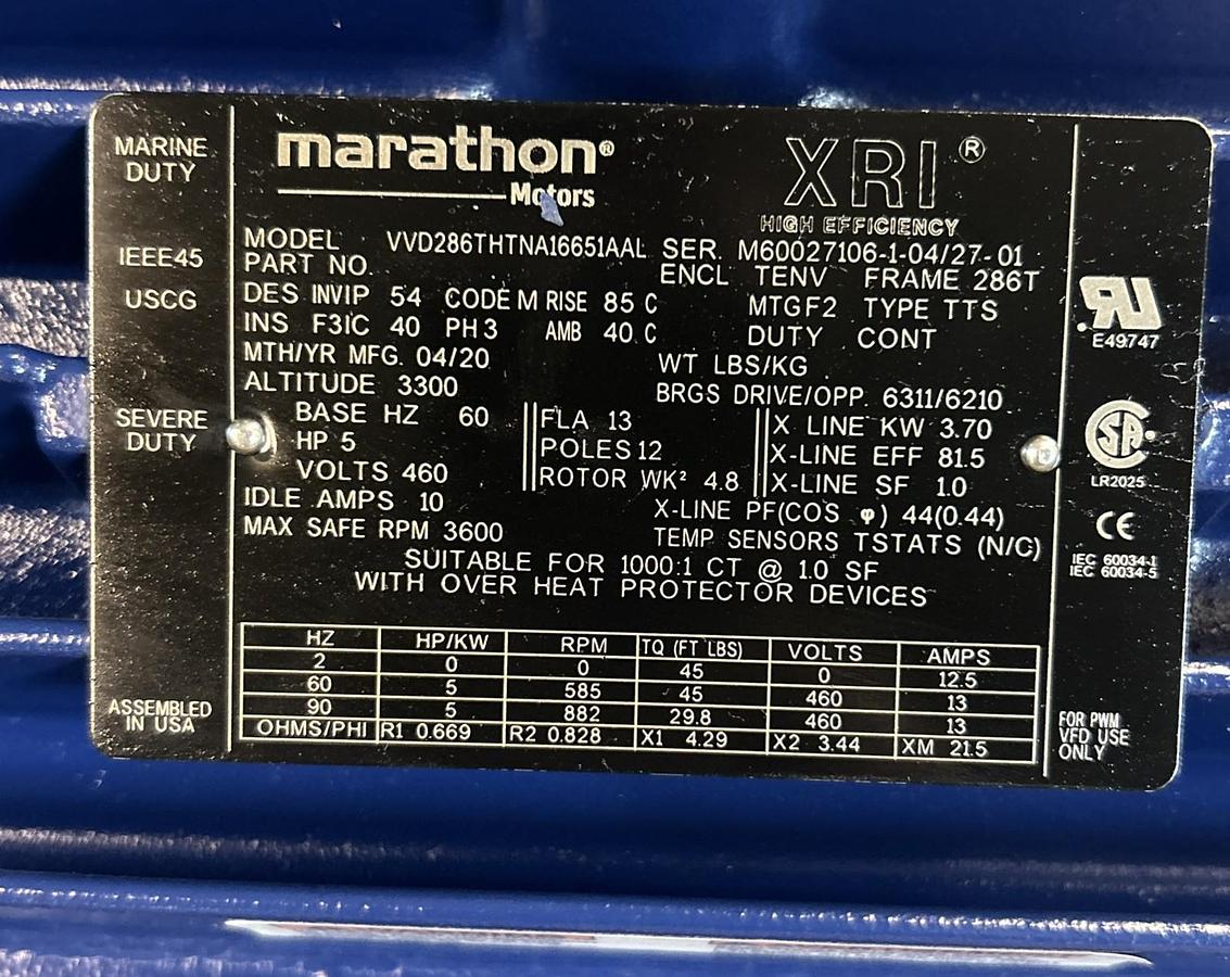 MARATHON,VVD286THTNA16651AAL,MOTOR 5PH 3600RPM 460V 3PH 286T FRAME