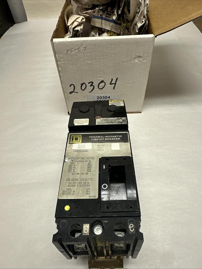 Used Square-D,FAB26030BC,30 Amp 600VAC 2 Pole Circuit Breaker