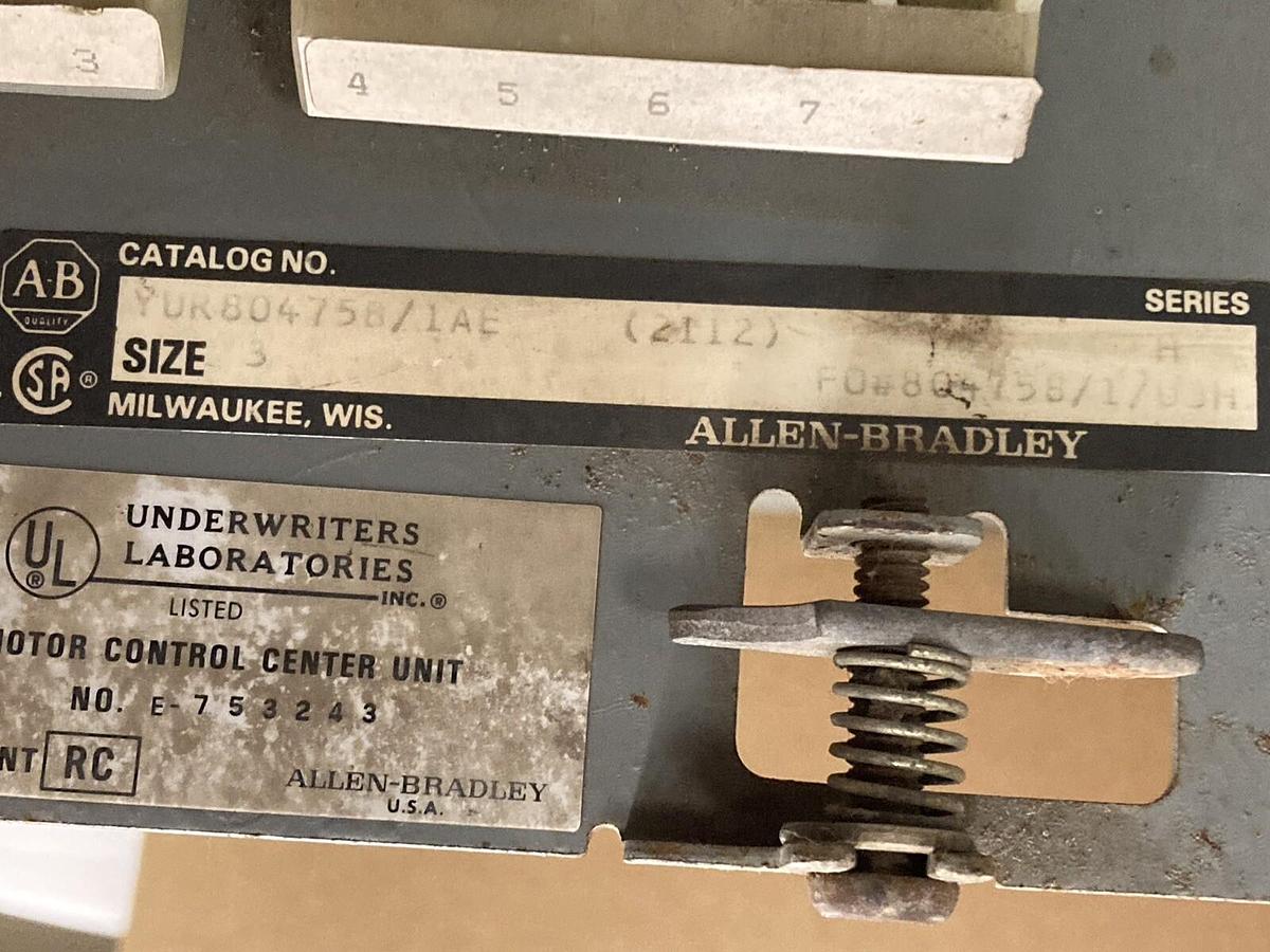 Used Allen-Bradley,2112-YUR80475B/1AE,Size 3 MCC Starter Bucket Series H