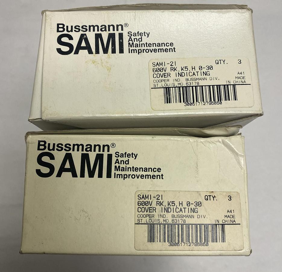Used BUSSMANN,SAMI-2I,INDICATING FUSE COVERS 600V (3-PCS) NEW IN BOX LOT OF 2