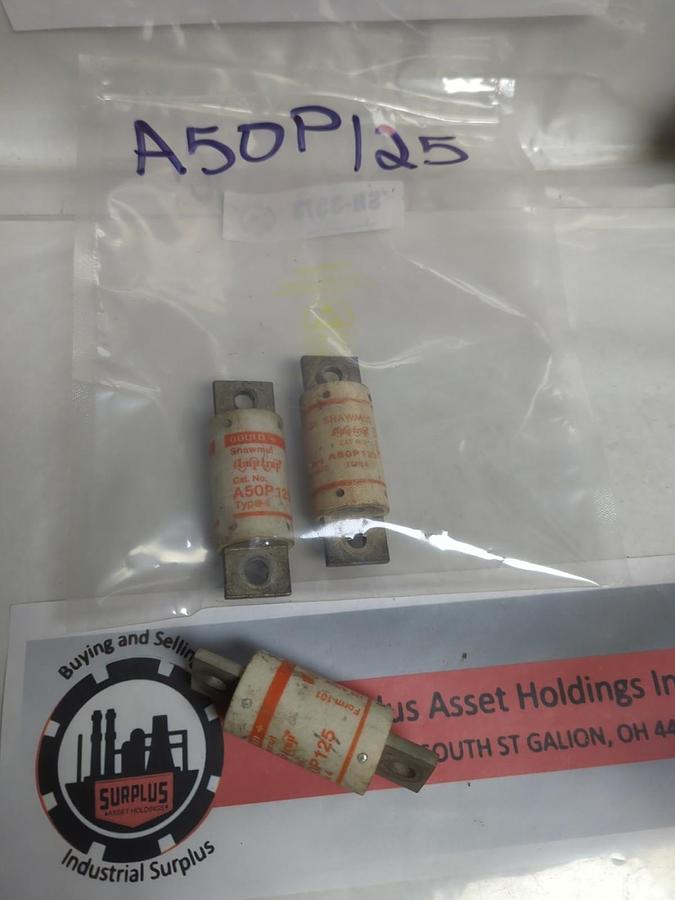 Used GOULD SHAWMUT,A50X125,TYPE 4 FUSE 125 AMP LOT OF 3 PRE-OWNED