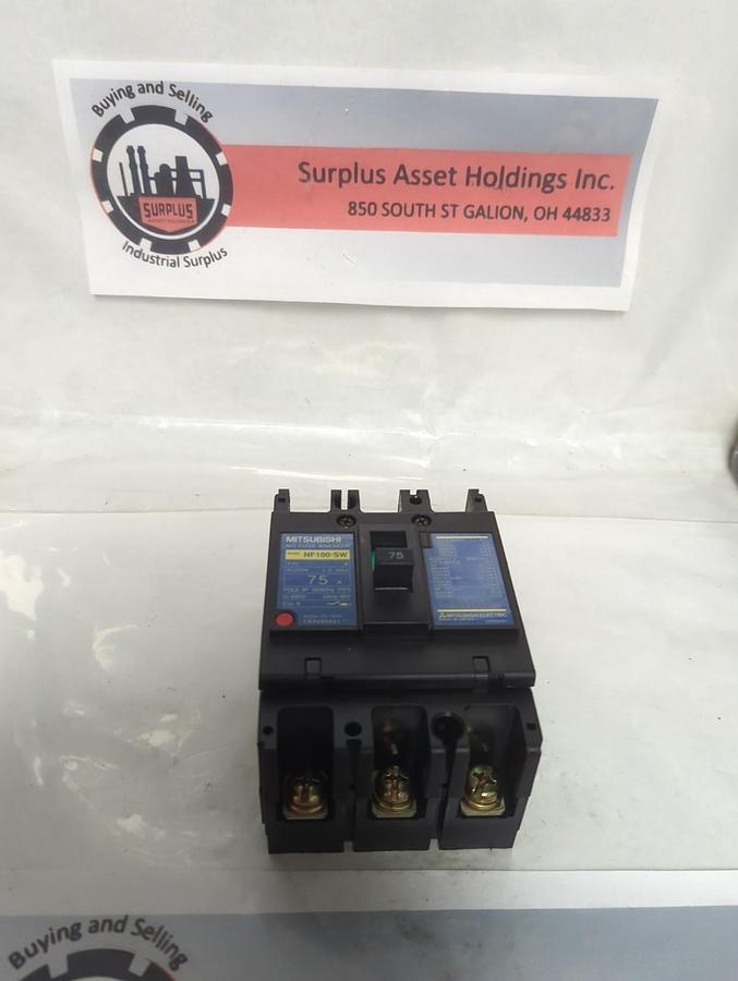 Used MITSUBISHI,NF100-SW,CIRCUIT BREAKER 75 AMP 3-POLE PRE-OWNED