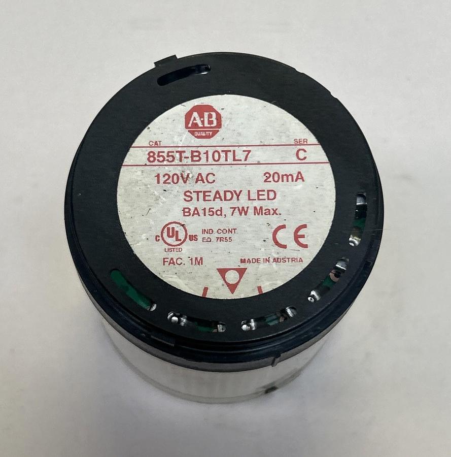 Used ALLEN BRADLEY,855T-B10TL7,SER C CLEAR WHITE STEADY LED STACK LIGHT