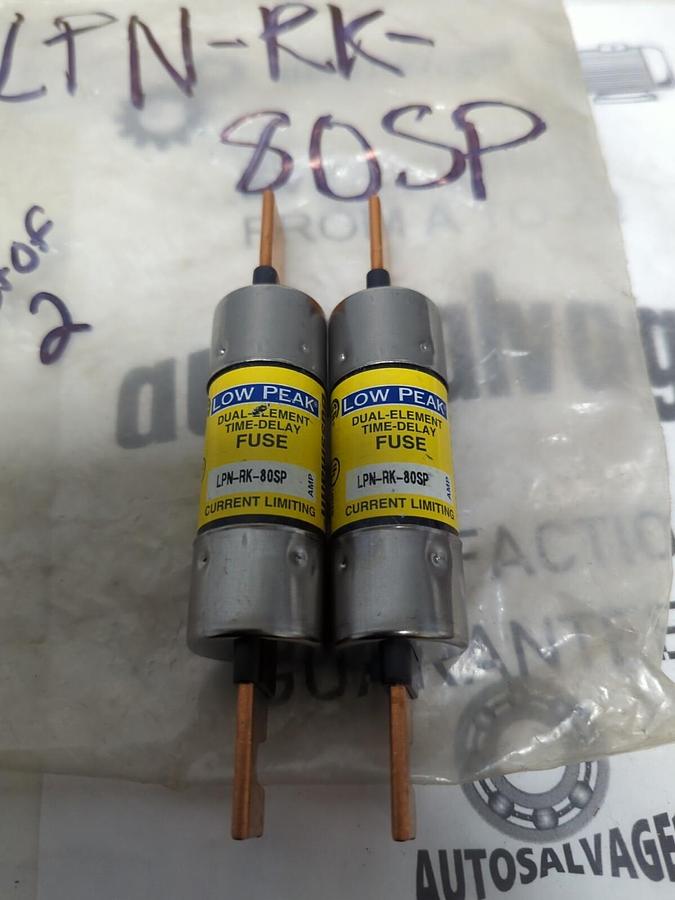 COOPER BUSSMANN,LPN-RK-80SP,LOW PEAK 80 AMP FUSES LOT OF 2 NOS