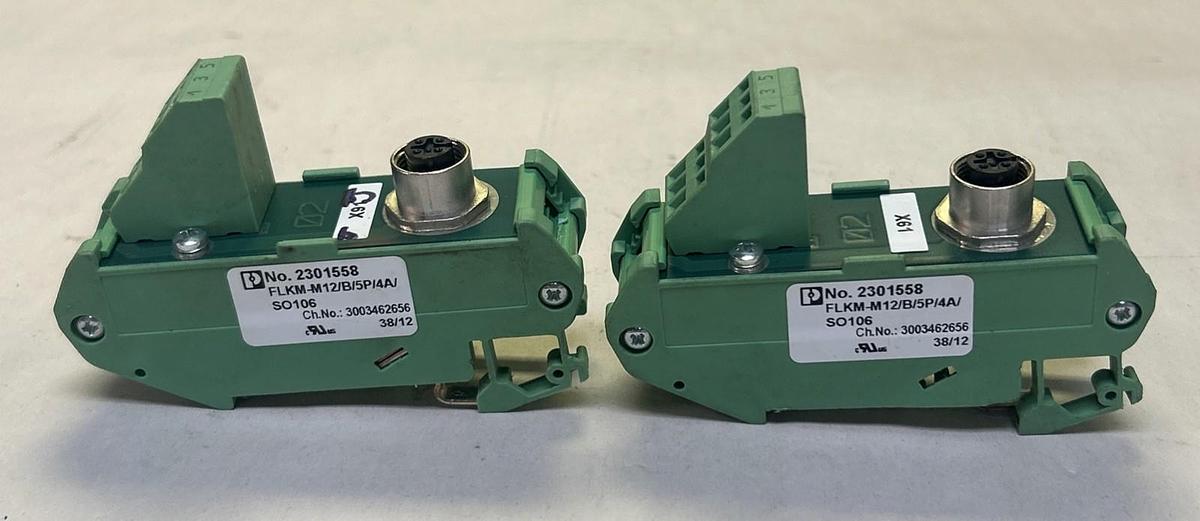 Used PHOENIX CONTACT,FLKM-M12/B/5P/4A/SO106,VARIOFACE MODULE LOT OF 2