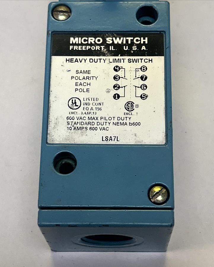 Used HONEYWELL MICRO SWITCH,LSA7L,LIMIT SWITCH 10A 600V