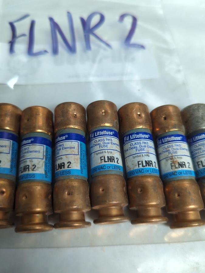 Used LITTELFUSE,FLNR2,TIME-DELAY 2 AMP FUSE LOT OF 7 PRE-OWNED