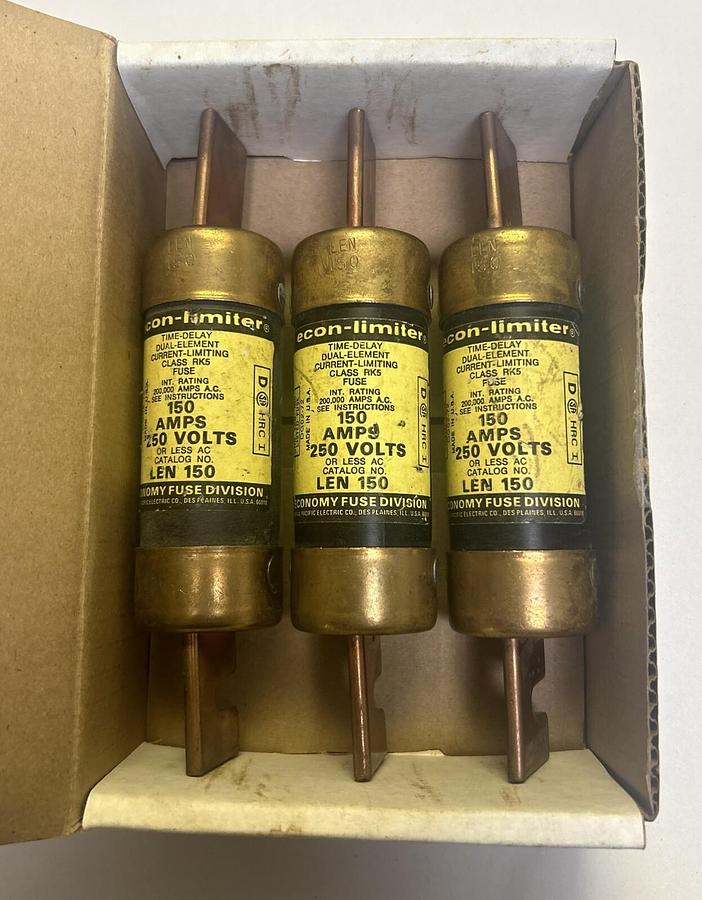 Used ECONOMY FUSE,LEN150,ECON-LIMITER FUSE 150A 250V LOT OF 3