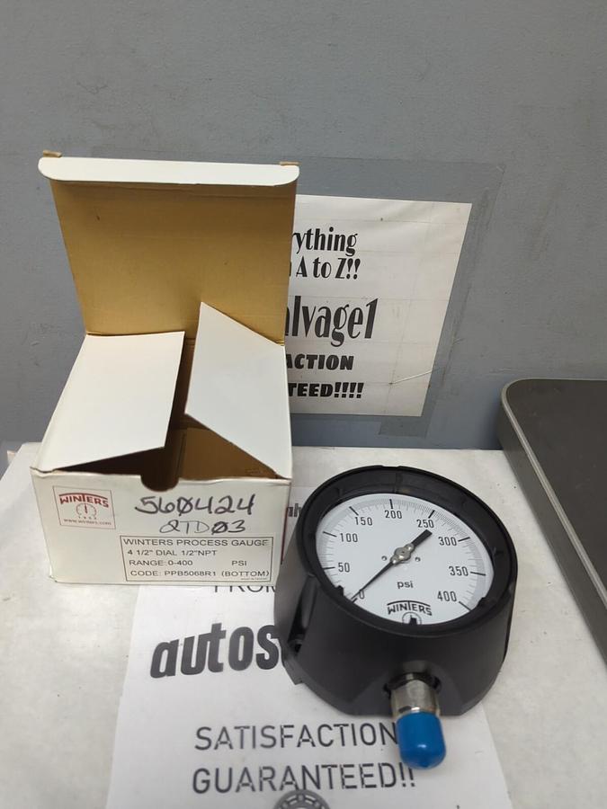WINTERS,PPB5068R1,4-1/2 IN PROCESS GAUGE 1/2 IN NPT 0-400 PSI NOS