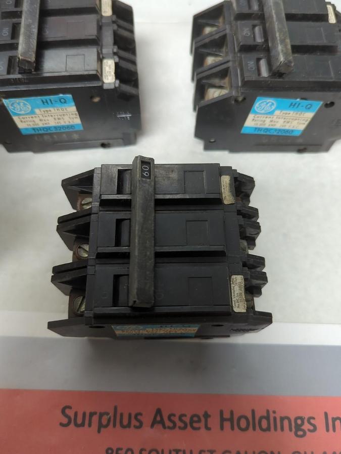 Used GENERAL ELECTRIC,THQC32060,CIRCUIT BREAKER 60 AMP 3-POLE LOT OF 3 PRE-OWNED