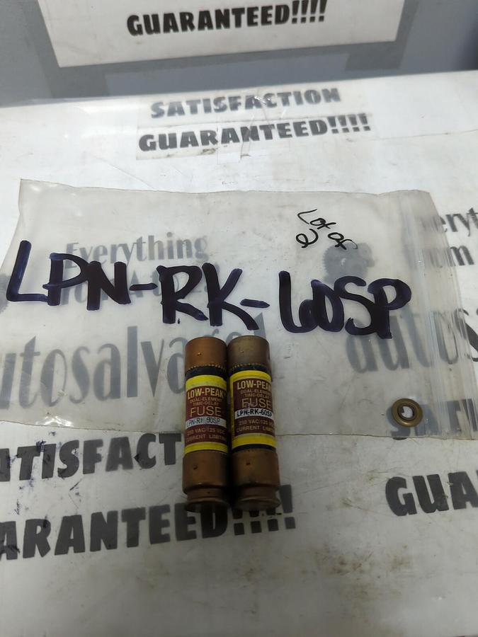 COOPER BUSSMANN,LPN-RK-60SP,LOW-PEAK 60 AMP FUSES LOT OF 2 NOS