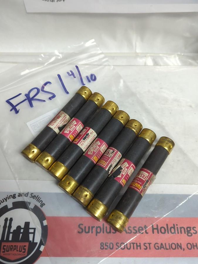 Used COOPER BUSSMANN,FRS-1-4/10,FUSETRON 1-4/10 AMP FUSE LOT OF 7 PRE-OWNED