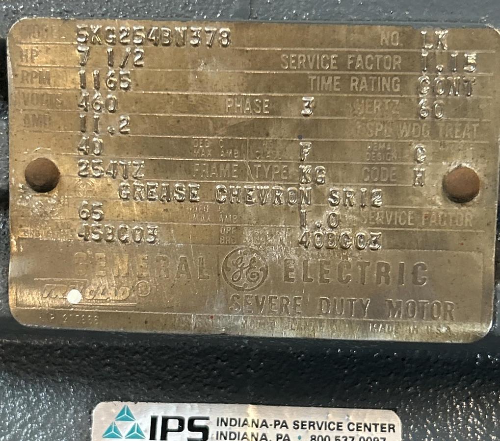 Used GE,5KG254BN378,SEVERE DUTY DUAL SHAFT MOTOR 7.5HP 1165RPM 450V 3PH 254TZ FRAME