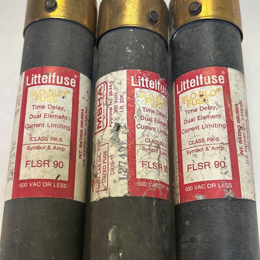 Used LITTELFUSE,FLSR90,TIME DELAY FUSE 90A 600V LOT OF 3