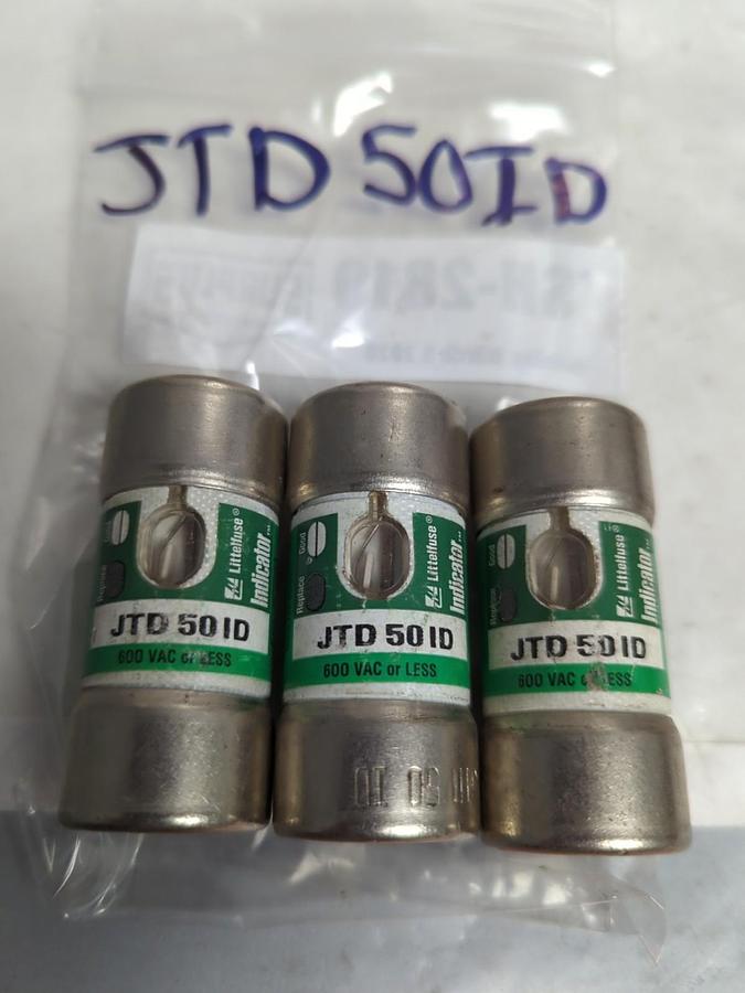 Used LITTELFUSE,JTD 50ID,INDICATOR 50 AMP FUSE LOT OF 3 PRE-OWNED