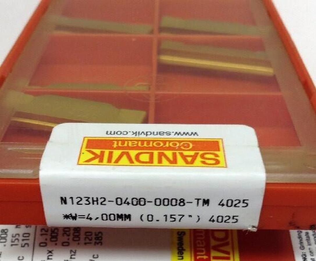 Used Sandvik,N123H2-0400-0008-TM 4025, Manufacturer's Sealed Box of 10 Inserts