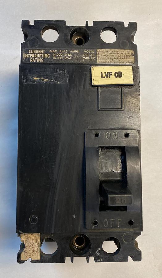 Used Square D,FAL24025,Circuit Breaker 25AMP 480V 2 Pole