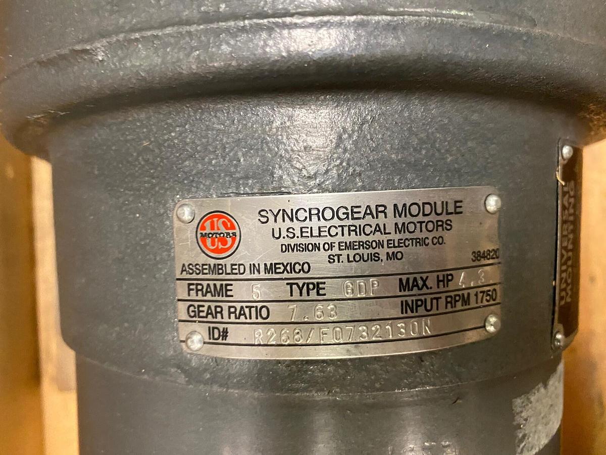 US MOTORS,G135,FRAME 5 GDP SYNCHROGEAR GEARMOTOR RATIO 7.63 2HP