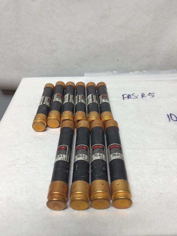 Used COOPER BUSSMANN,FRS-R-5,FUSETRON 5 AMP FUSE LOT OF 10 PRE-OWNED