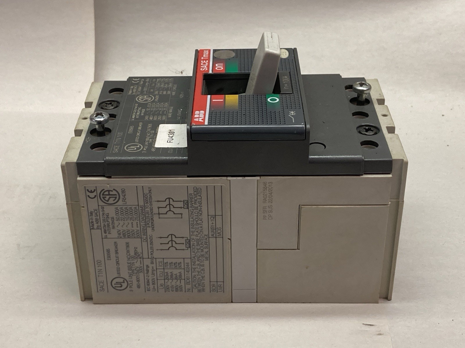 Used ABB,SACE T1N 100,3-Pole Circuit Breaker 480-600V 50/60Hz