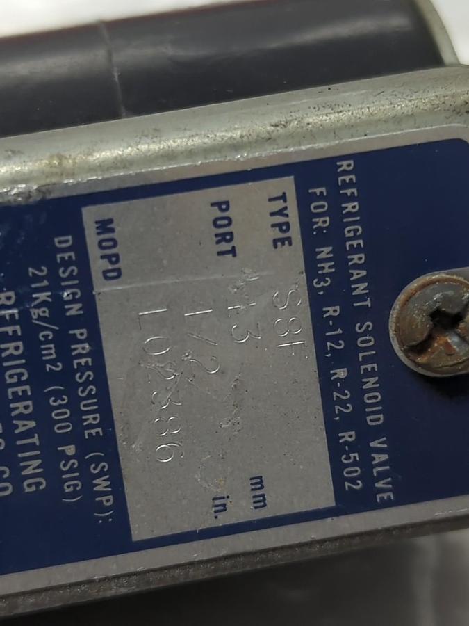 Used REFRIDGERATION SPECIALTIES,S8F,SOLENOID VALVE REFRIDGERANT 13MM PRE-OWNED
