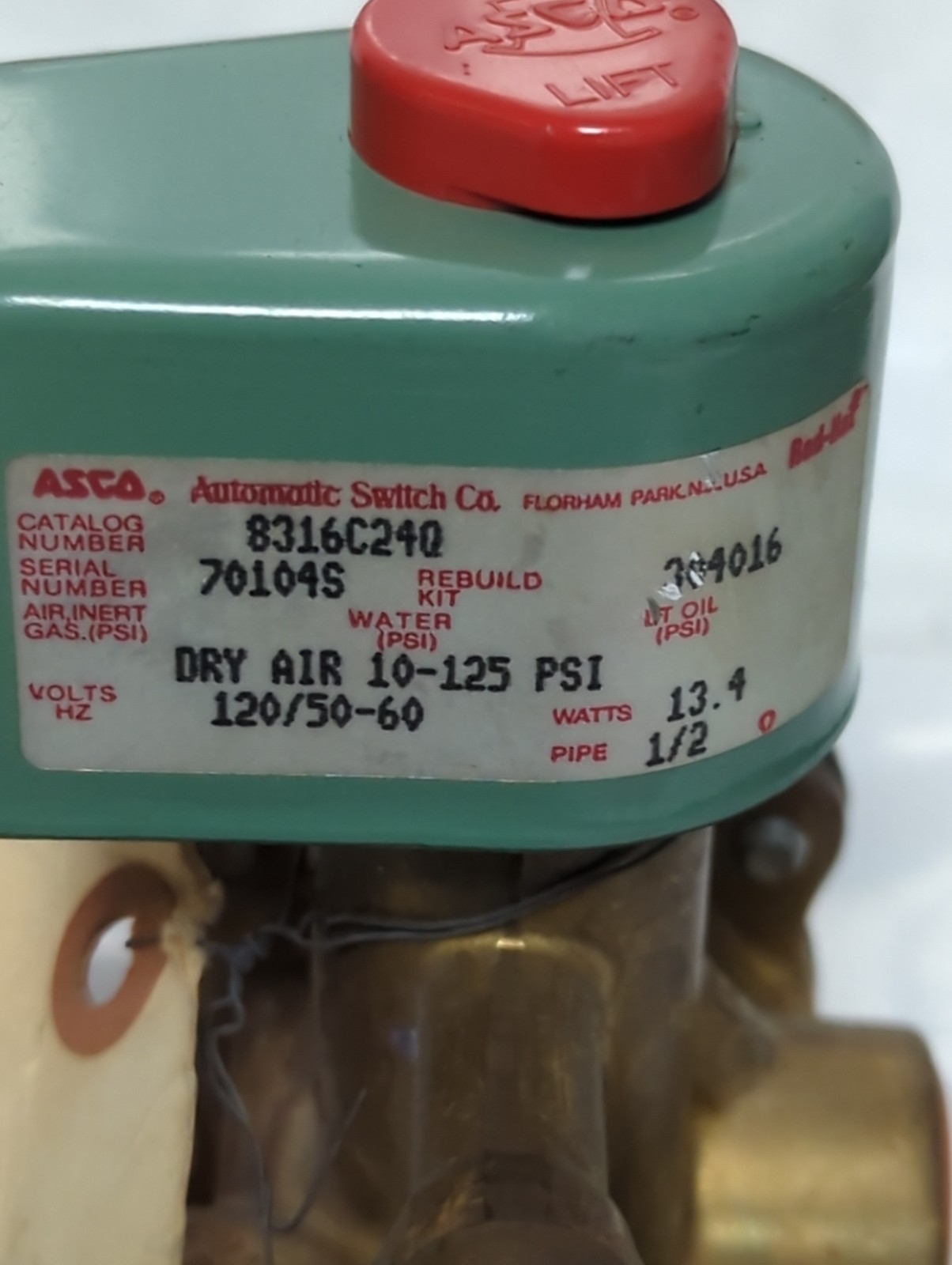 Used ASCO,8316C240,BRASS 3-WAY VALVE 1/ IN PIPE 134W 120/50-60 PRE-OWNED