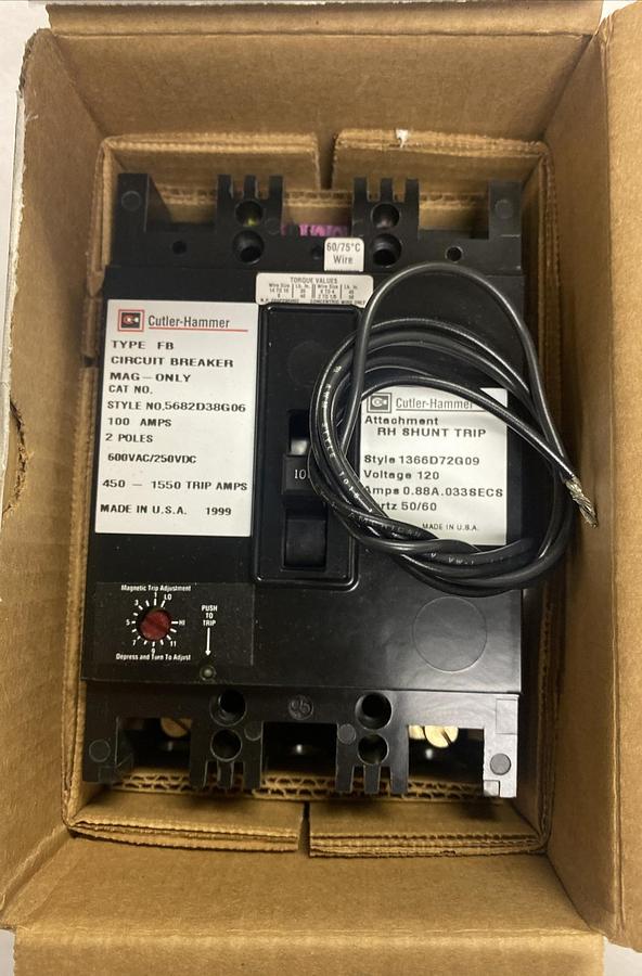 Cutler-Hammer,5682D38G06,Circuit Breaker Mag Only 100 Amp 2 Pole New