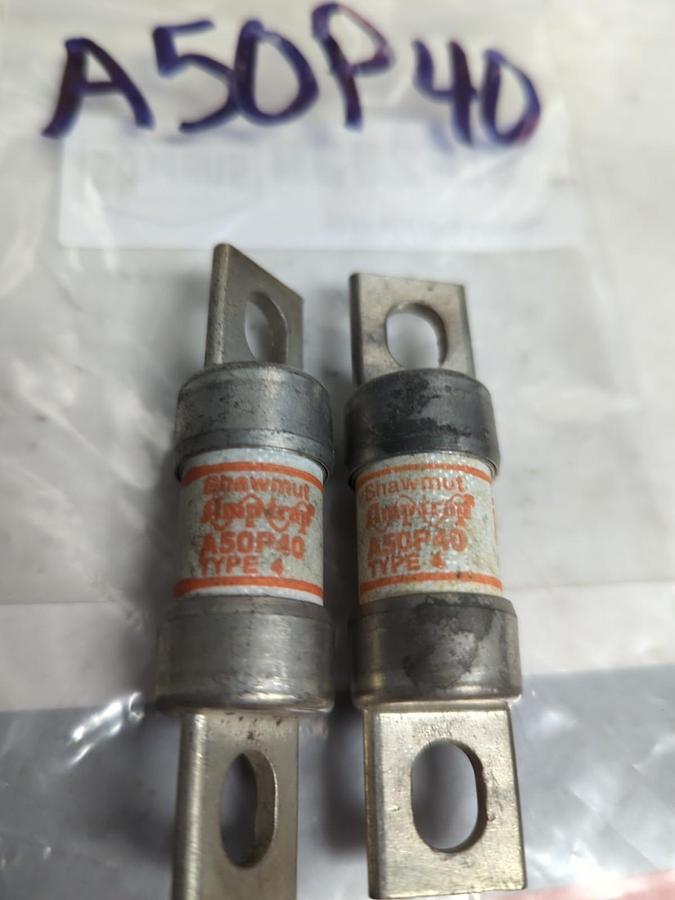 Used GOULD SHAWMUT,A50P40,AMP-TRAP 40 AMP FUSE LOT OF 2 PRE-OWNED