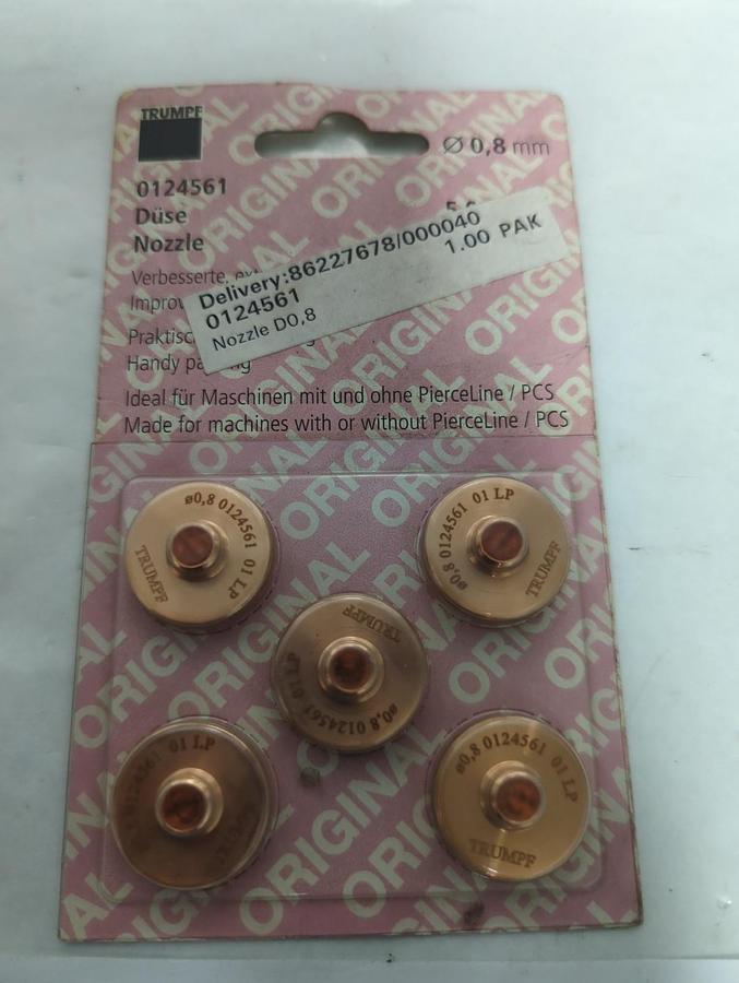 TRUMPF,0124561,CHROME PLATED LASER MACHINE NOZZLE 0.8MM/M8/ECE PACK OF 5 NOS