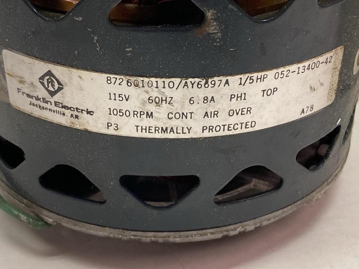 Used Franklin Electric,8726010110/AY6697A,Blower Motor 1/5 HP 60Hz 1050RPM 115V