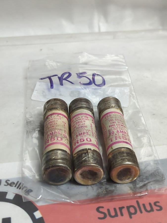 Used GOULD SHAWMUT,TR50,TRI-ONIC FUSE 50 AMP LOT OF 3 PRE-OWNED
