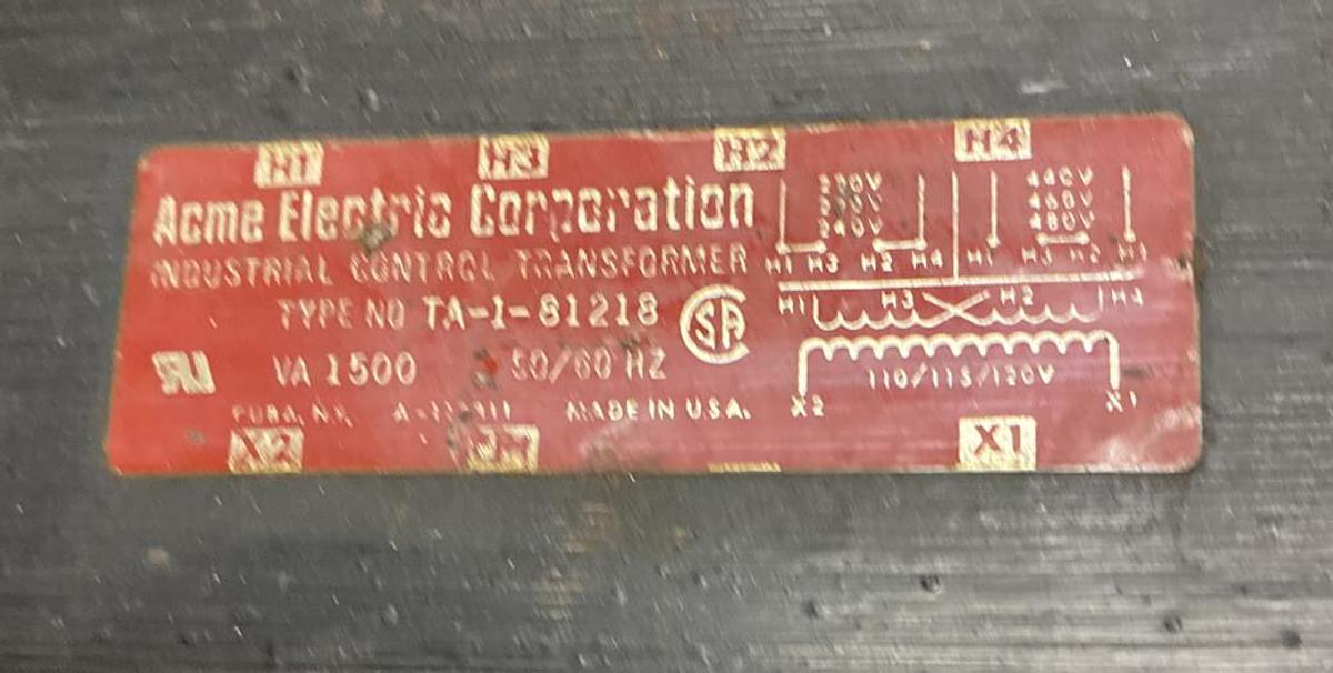 Used Acme,TA-1-81218,Transformer 480V 1500VA 50/60 HZ