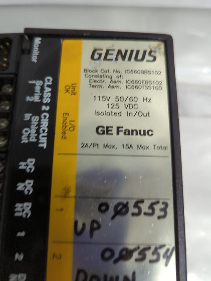 Used GE FANUC,IC660BBS102,GENIUS BLOCK 115V 50/60HZ ISOLATED IN/OUT MODULE PRE-OWNED
