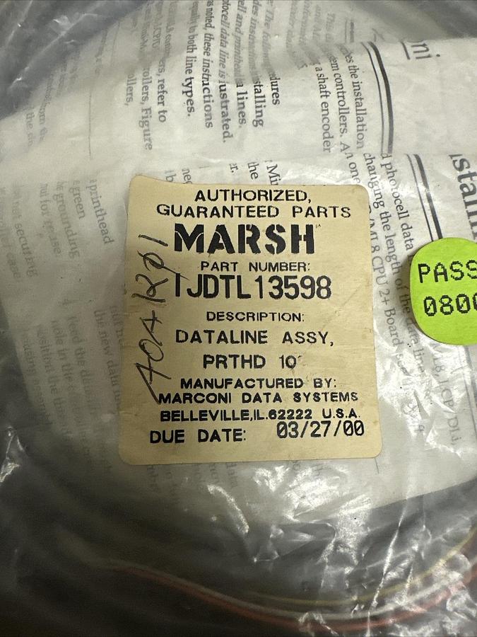 Used Marsh,IJDTL13598,Printhead 10' Cable